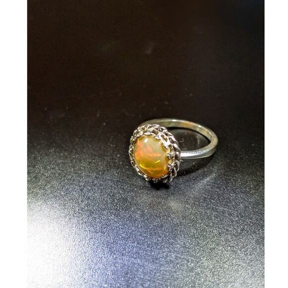 Sterling Silver Lab Created Orange Opal Ring Size 5.75 - Picture 3 of 9